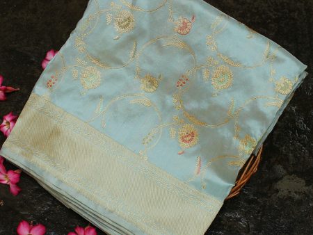 Light Blue Pure Katan Silk Banarasi Handloom Saree Cheap