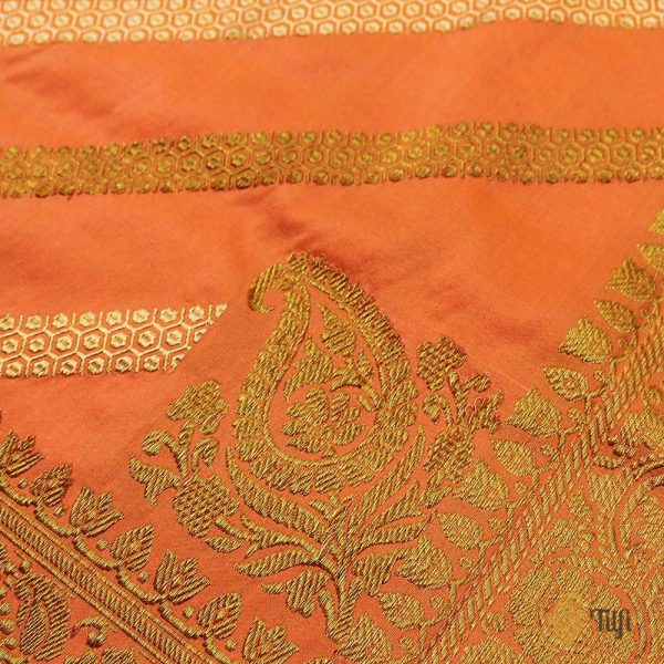 Light Orange-Pink Pure Katan Silk Aadha Jaal Banarasi Handloom Dupatta Fashion