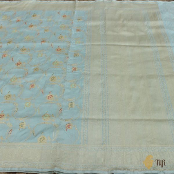 Light Blue Pure Katan Silk Banarasi Handloom Saree Cheap