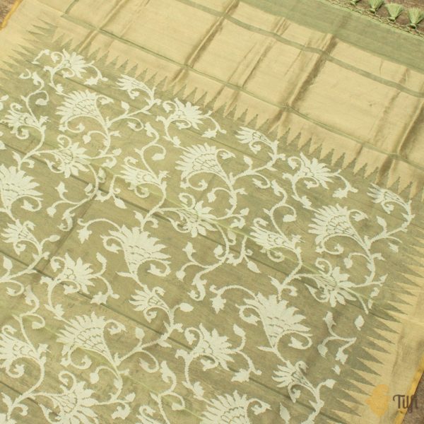 Pista Green Pure Kora Silk Net Banarasi Handloom Dupatta Supply