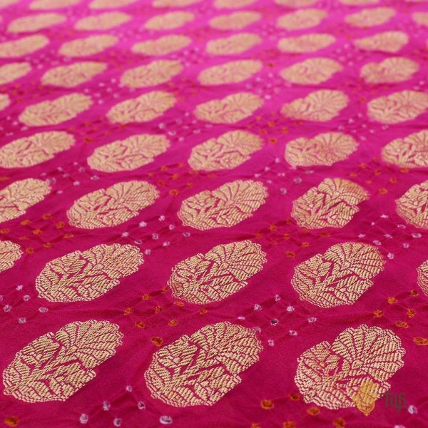 Rani Pink Ombre Pure Georgette Banarasi Handloom Bandhani Dupatta on Sale