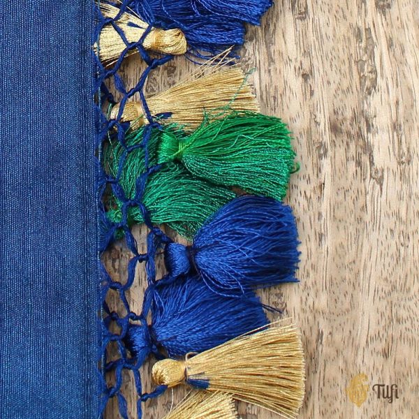 Navy Blue Pure Tussar Silk Banarasi Handloom Dupatta Discount