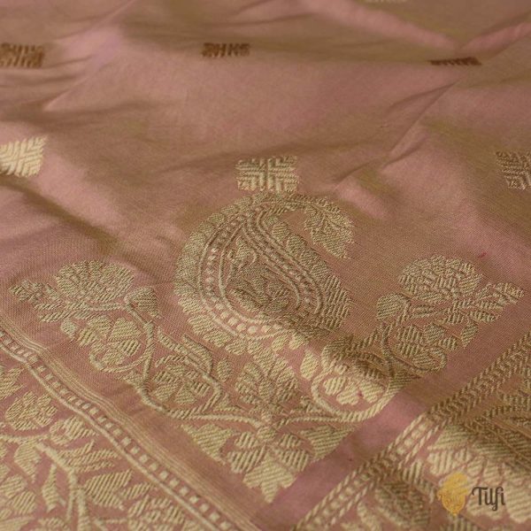 Light Pista Green-Peach Pure Katan Silk Banarasi Handloom Dupatta For Cheap