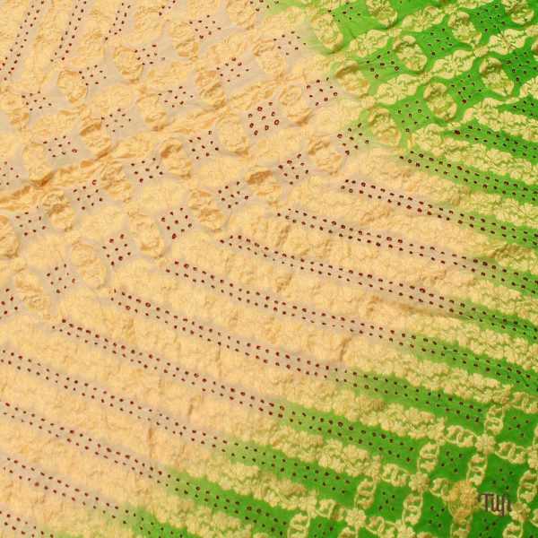 Off-White - Parrot Green Pure Georgette Banarasi Handloom Bandhani Dupatta Cheap