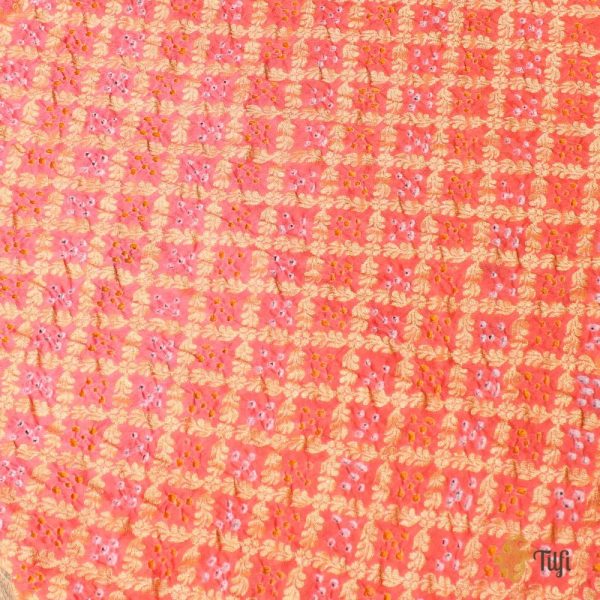 Light Pink-Light Coral Pink Pure Georgette Banarasi Handloom Bandhani Dupatta Cheap