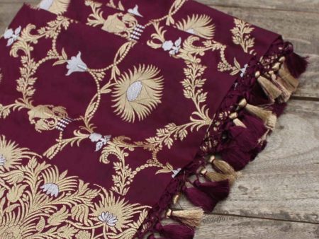 Coke Brown Pure Katan Silk Banarasi Handloom Jangla Dupatta Hot on Sale