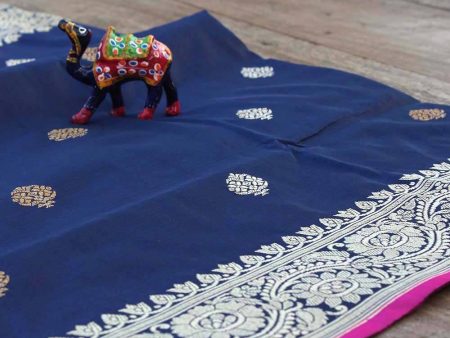 Black-Navy Blue Pure Katan Silk Banarasi Handloom Dupatta Supply