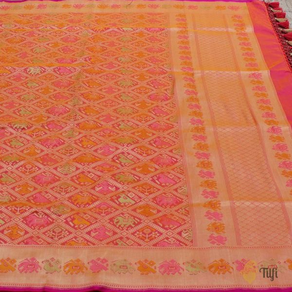 Light Orange-Pink Pure Katan Silk Banarasi Handloom Patola Dupatta Cheap