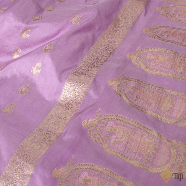 Light Lilac Pure Katan Silk Banarasi Handloom Petite Dupatta Hot on Sale