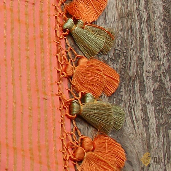 Light Orange-Pink Pure Katan Silk Aadha Jaal Banarasi Handloom Dupatta Fashion