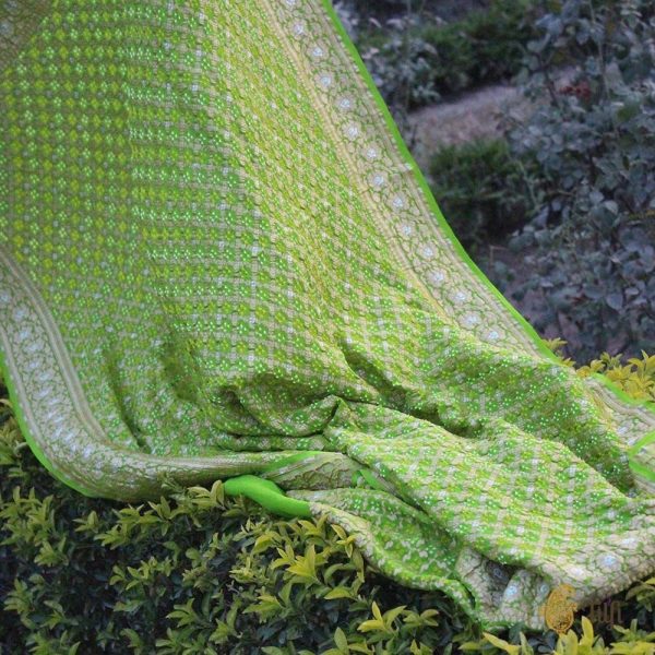 Green Pure Chiffon Georgette Banarasi Handloom Bandhani Dupatta For Cheap