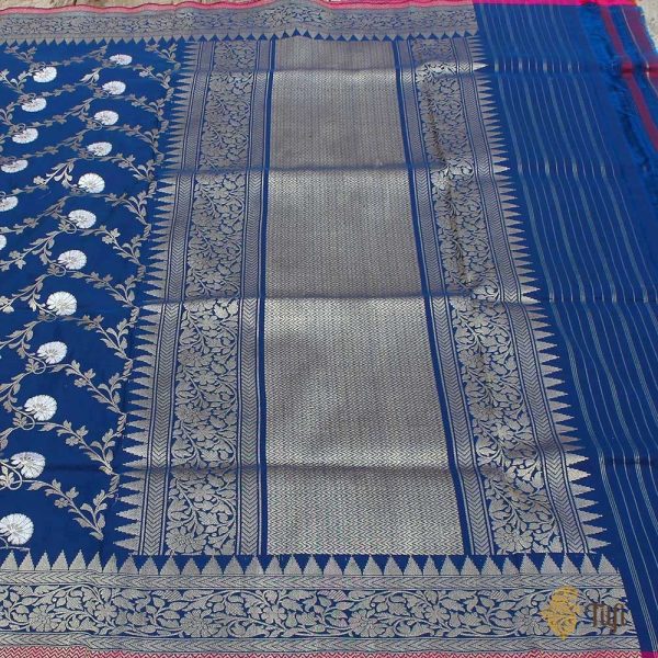 Prussian Blue Pure Katan Silk Banarasi Handloom Dupatta For Discount