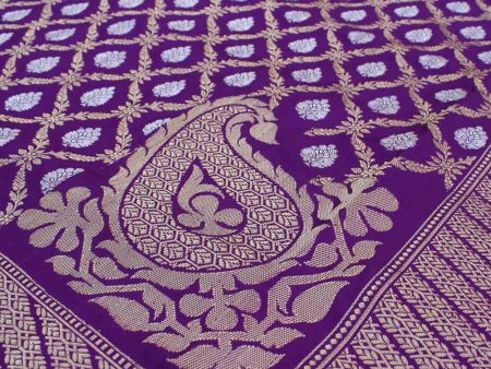 Purple Pure Katan Silk Banarasi Handloom Saree Cheap