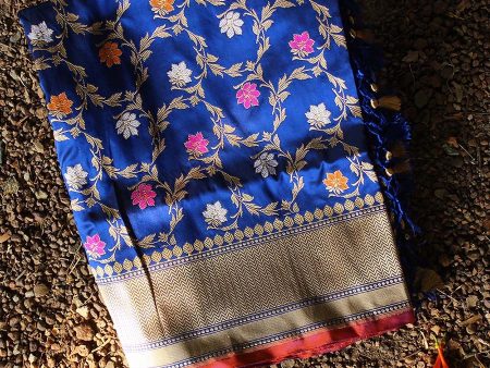 Black-Royal Blue Pure Katan Silk Banarasi Handloom Dupatta Supply