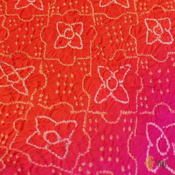 Orange-Rani Pink Pure Georgette Banarasi Handloom Bandhani Dupatta Hot on Sale