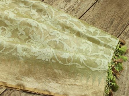 Mint Green Pure Kora Net Tissue Banarasi Handloom Dupatta Hot on Sale