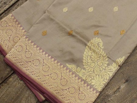 Gray Pure Katan Silk Banarasi Handloom Saree Online now