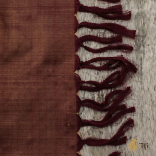 Maroon-Brown Pure Satin Silk Tanchoi Jamawar Banarasi Handloom Dupatta Online now