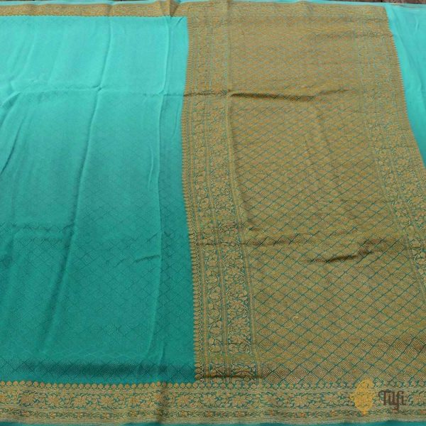 Aqua Green Pure Chiffon Georgette Banarasi Handloom Saree Hot on Sale