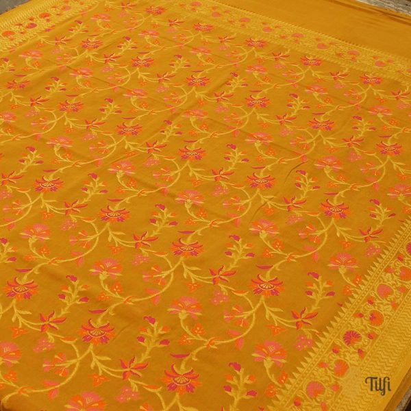 Mustard Pure Khaddi Georgette Banarasi Handloom Dupatta Supply