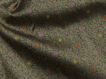 Dark Green Pure Katan Silk Banarasi Handloom Fabric Online