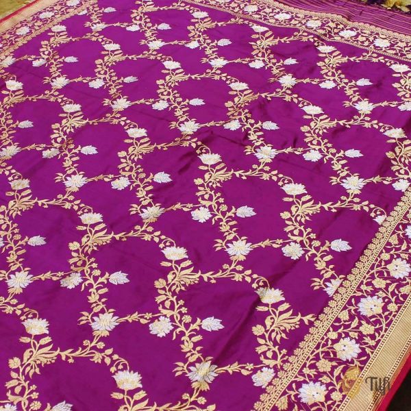 Magenta Pure Katan Silk Kadwa Jangla Handloom Dupatta Online Sale