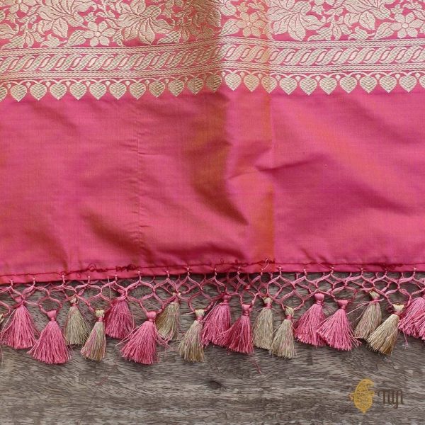 Light Orange-Gulabi Pink Pure Katan Silk Banarasi Handloom Dupatta Hot on Sale