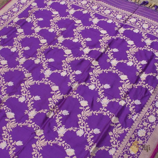 Purple Pure Katan Silk Banarasi Handloom Dupatta Cheap