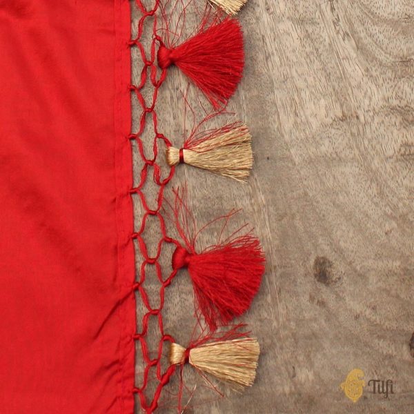 Red Pure Katan Silk Banarasi Kadwa Handloom Dupatta For Cheap