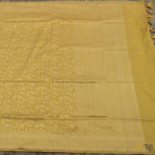 Off-White - Light Yellow Pure Katan Silk Banarasi Handloom Dupatta Online Sale