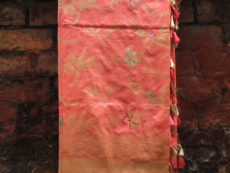 Peach-Light Pink Pure Katan Silk Banarasi Handloom Dupatta Cheap