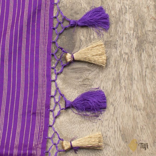 Purple Pure Katan Silk Banarasi Handloom Dupatta Cheap