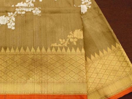 Beige Pure Tussar Silk Banarasi Handwoven Dupatta For Discount