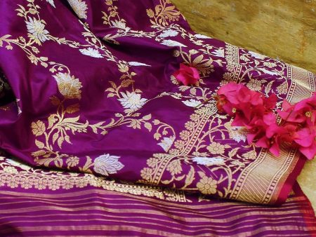 Magenta Pure Katan Silk Kadwa Jangla Handloom Dupatta Online Sale