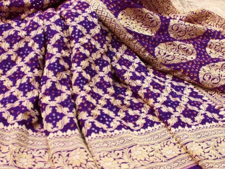 Purple Pure Georgette Banarasi Handloom Bandhani Dupatta Online now