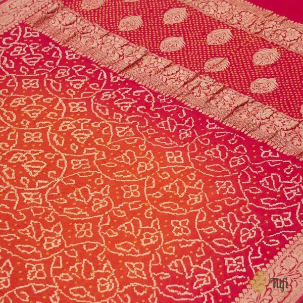 Orange-Pink Pure Georgette Banarasi Handloom Bandhani Dupatta Online now