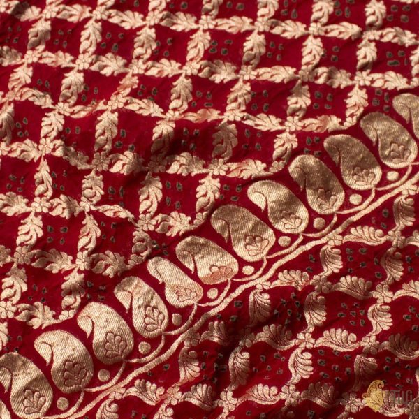 Maroon Pure Georgette Banarasi Handloom Bandhani Dupatta Hot on Sale