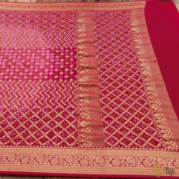 Pink Ombre Pure Georgette Banarasi Handloom Bandhani Dupatta For Cheap