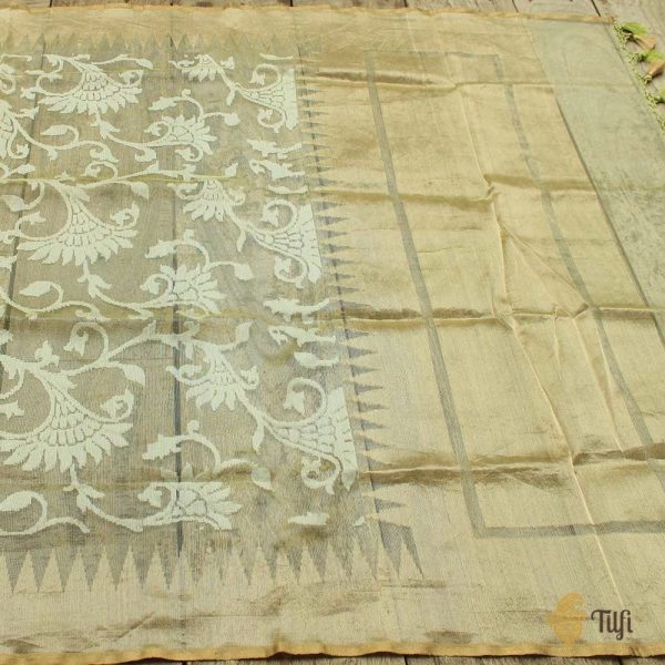 Mint Green Pure Kora Net Tissue Banarasi Handloom Dupatta Hot on Sale