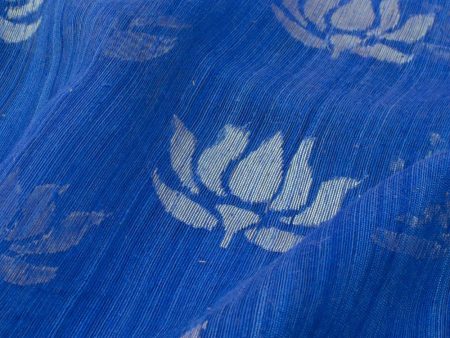 Blue Pure Kora Net Dupion Silk Banarasi Handloom Fabric on Sale