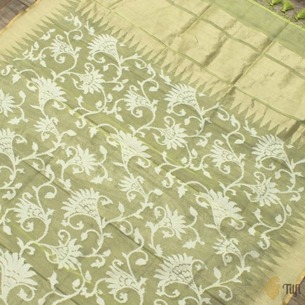 Green Pure Kora Net Banarasi Handloom Dupatta Supply