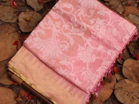 Pink Pure Kora Net Banarasi Handloom Dupatta Online now