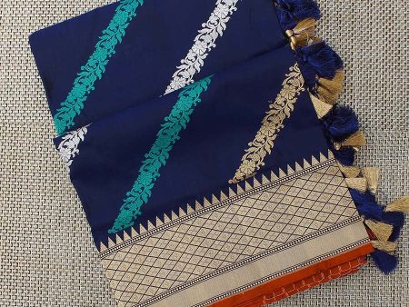 Navy Blue Pure Katan Silk Banarasi Handwoven Dupatta Online Sale