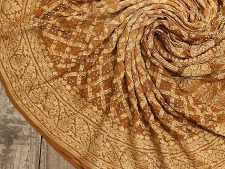 Beige-Dark Mustard Pure Georgette Banarasi Handloom Bandhani Dupatta Hot on Sale