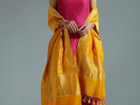 Mustard Pure Dupion Silk Banarasi Handloom Dupatta Sale