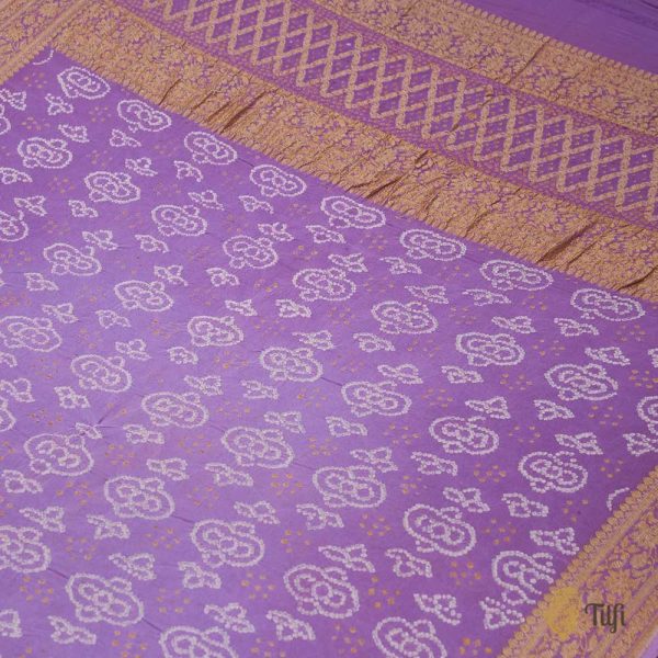 Lilac Pure Georgette Banarasi Handloom Bandhani Dupatta Discount