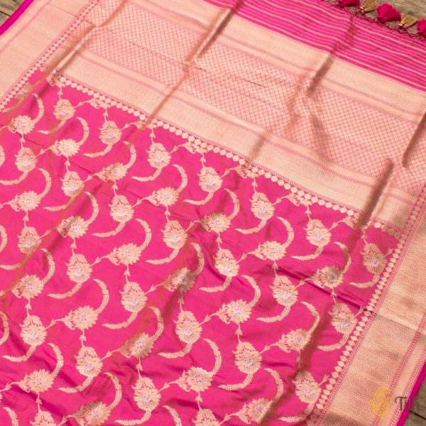 Gulabi Pink Pure Katan Silk Kadwa Jangla Handloom Dupatta For Cheap