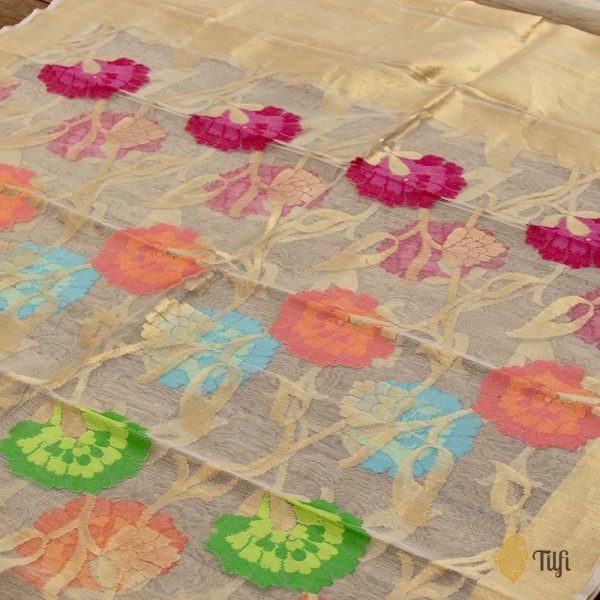 Off-White Pure Kora Net Banarasi Handloom Dupatta Online Hot Sale