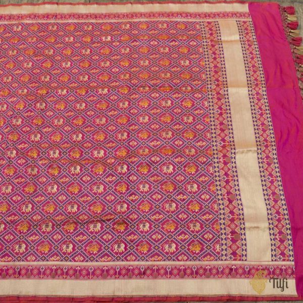 Orange-Rani Pink Pure Katan Silk Banarasi Handloom Patola Dupatta Hot on Sale