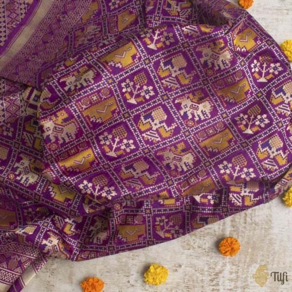 Purple-Magenta Pure Katan Silk Banarasi Handloom Patola Dupatta Online Hot Sale